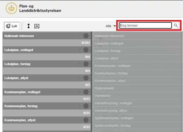 Fremsøg korttemaer i Plandata